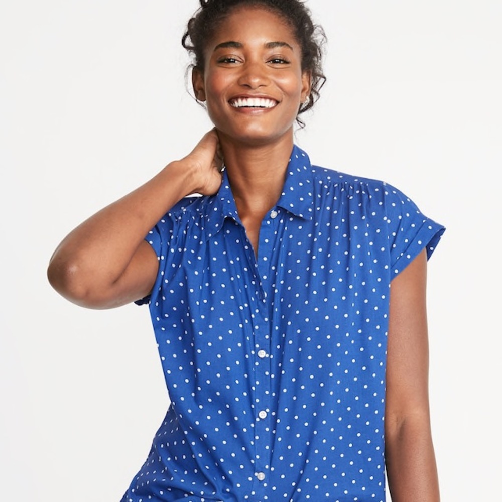 Polka dot button down top